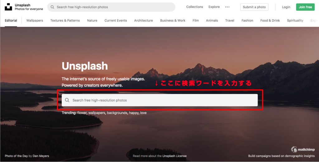 Unsplashの検索フォーム
